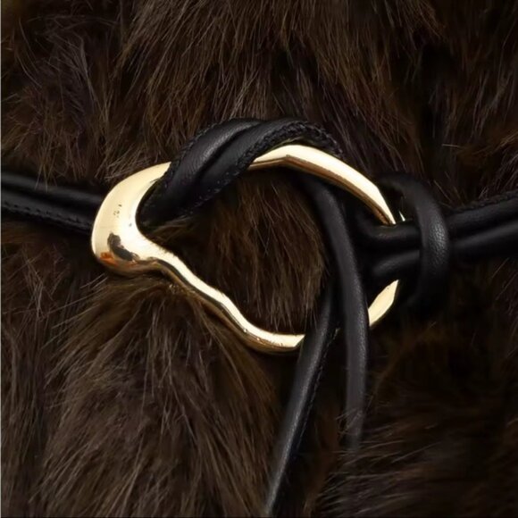 Women's Faux Fur Coat belted shaggy coat- chocolate Brown - Picture 6 of 10